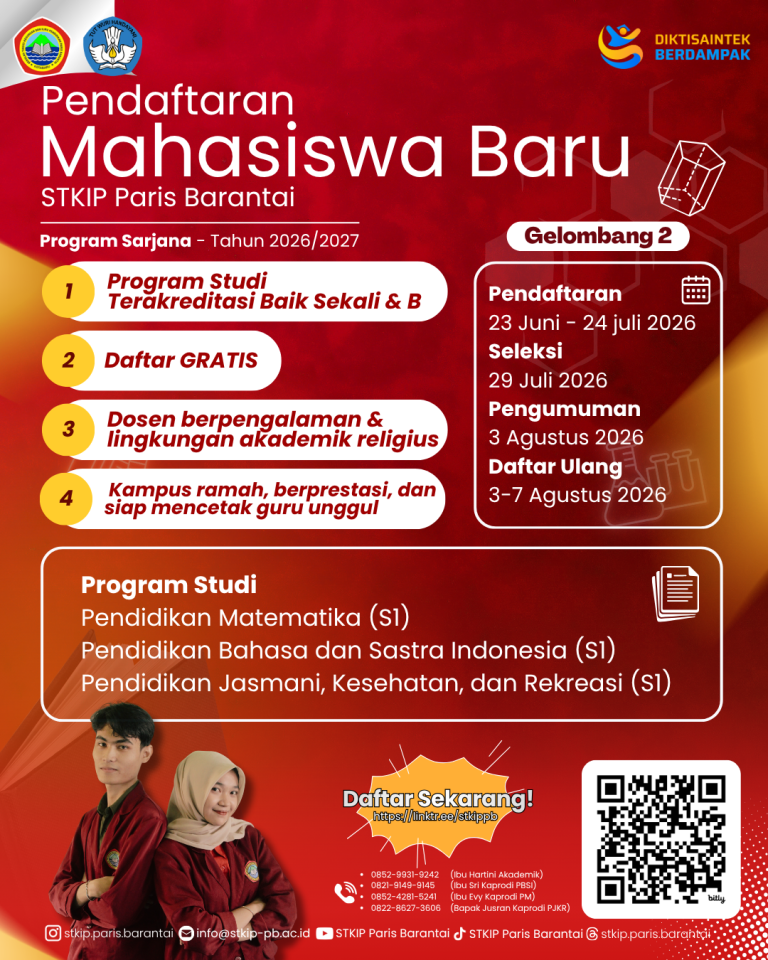 🎓 PENERIMAAN MAHASISWA BARU STKIP Paris Barantai Tahun Akademik 2026/2027 – Gelombang 2 Resmi Dibuka!